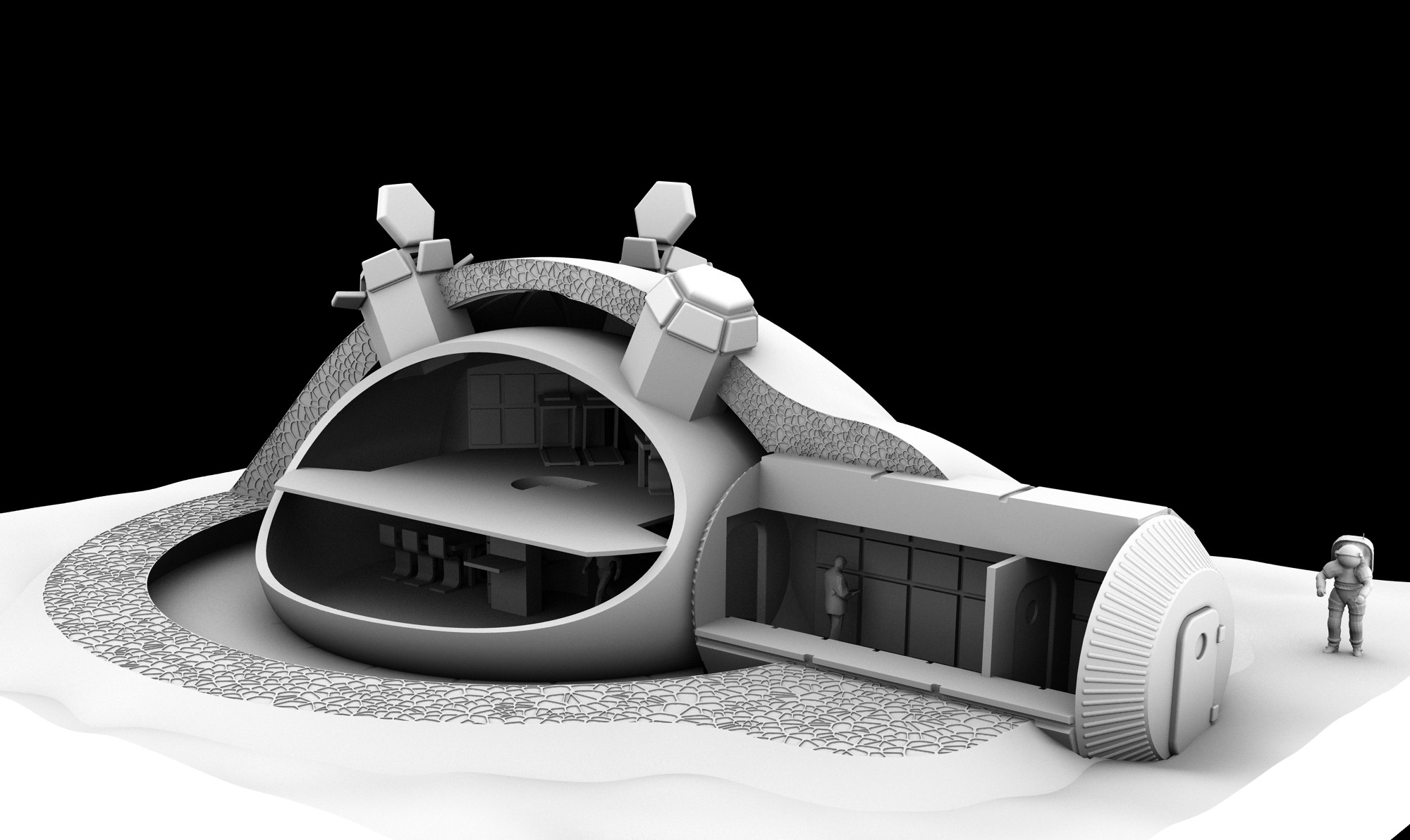 Artist rendering of 3D printed lunar base