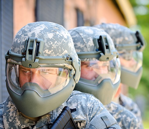 Soldiers in the field wearing HEaDS-UP helmet