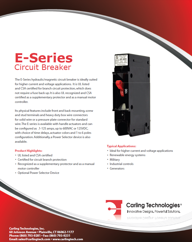 Carling Tech - E-Series Hydraulic/Magnetic Circuit Breakers