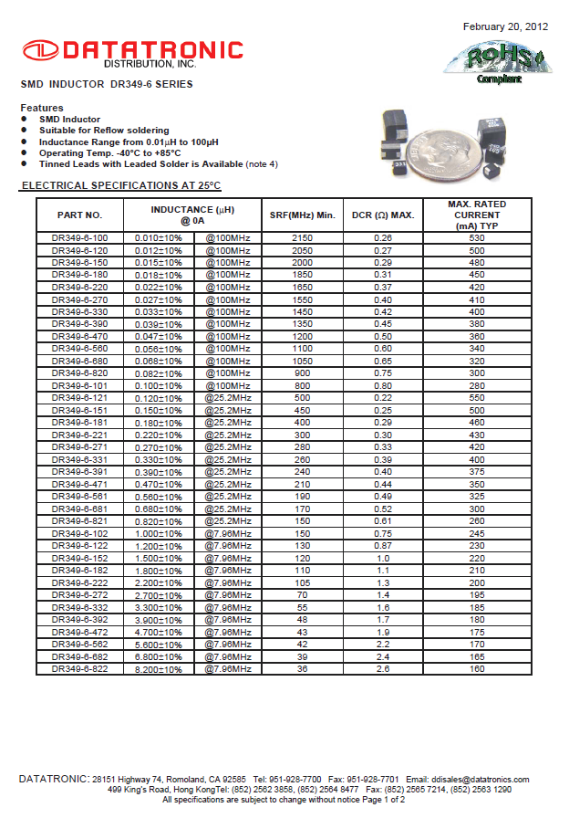 Datatronics - SMD Inductor DR349-6