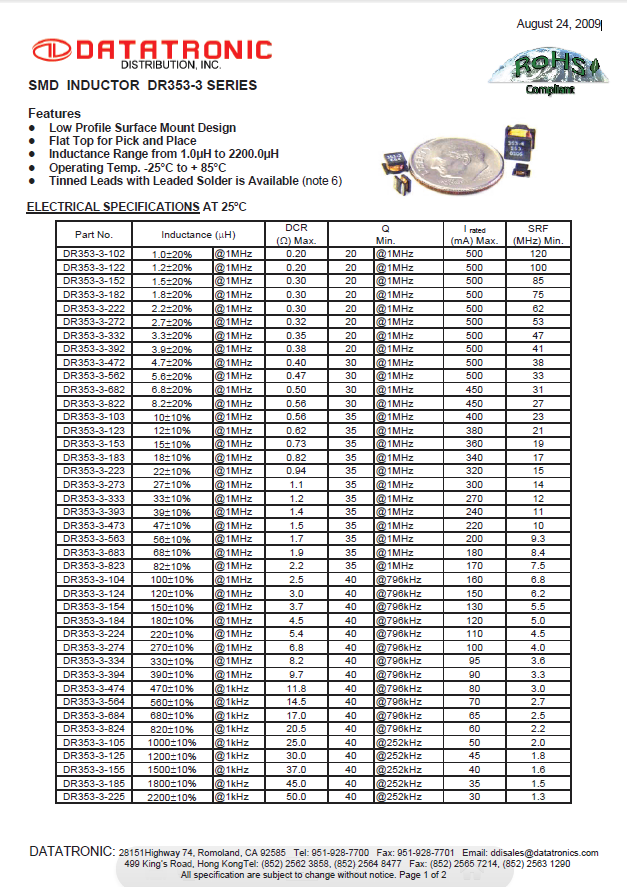 Datatronics - SMD Inductor DR353-3