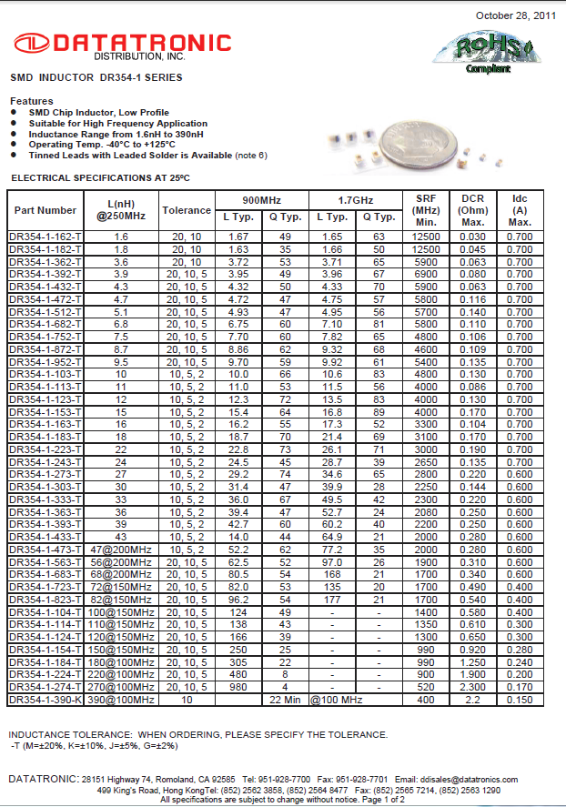 Datatronics - SMD Inductor DR354-1