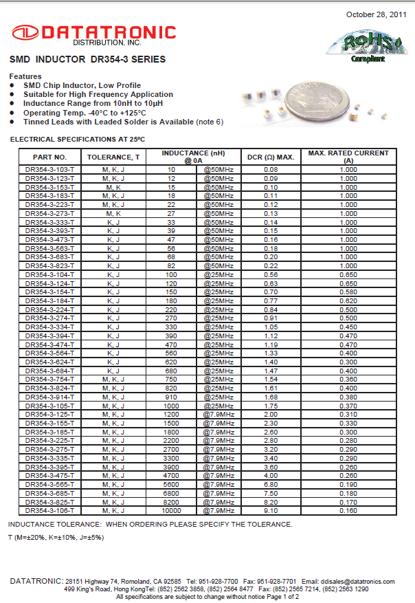 Datatronics - SMD Inductor DR354-3