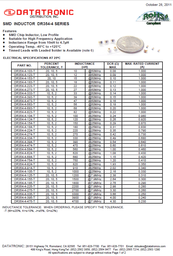 Datatronics - SMD Inductor DR354-4