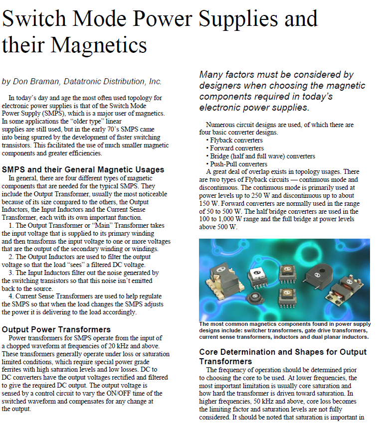 Datatronics -SMPS design magnetics