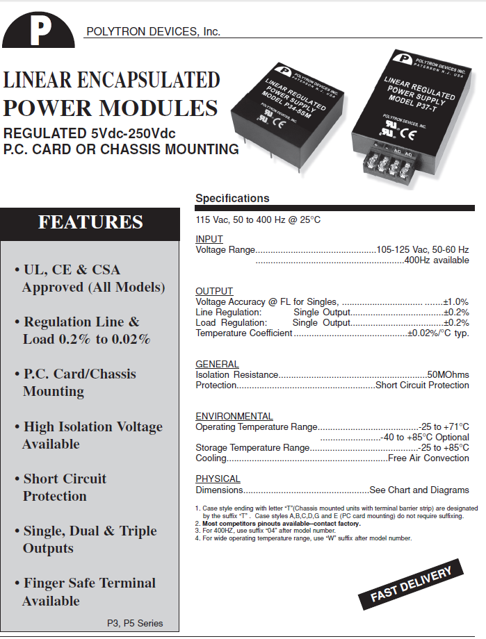 Polytron Linear Encapsulated Regulated Power Supply Modules