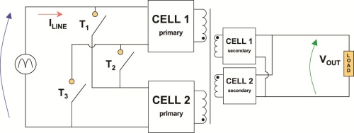 Fig. 2: Switches T1, T2, and T3 are used to dynamically configure series and parallel architecture of the  Adaptive Cell approach