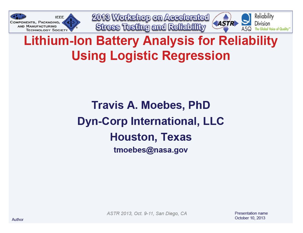 Moebes - Lithium-Ion Battery Analysis for Reliability Using Logistic Reg