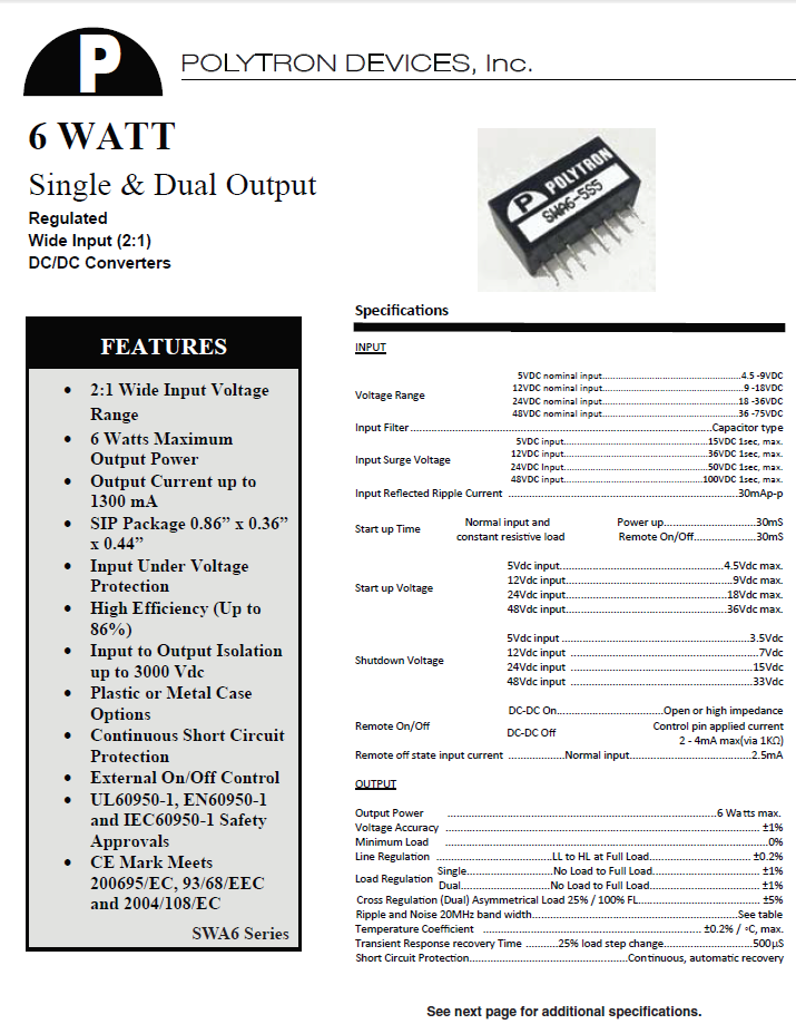 Polytron Space Saving 6 Watt DC/DC Converter