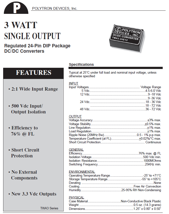 Polytron 3 Watt DC/DC Converters