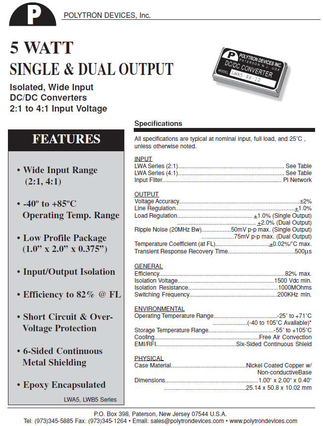 Polytron 5 Watt DC/DC Converters