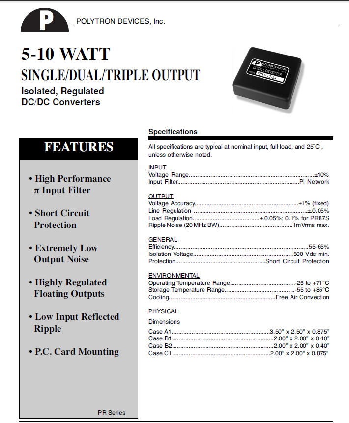 Polytron Extra Low Noise Regulated DC/DC Converters