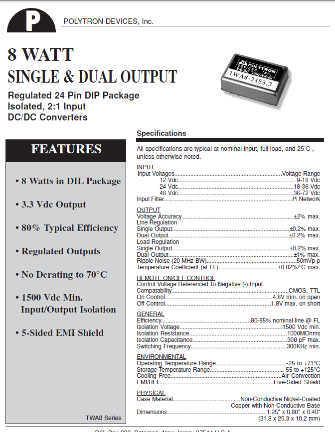 Polytron 8 Watt DC/DC Converters