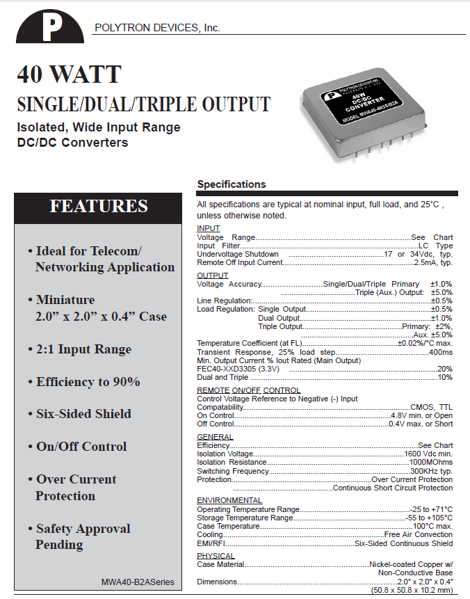 Polytron 40 Watt DC/DC Converters w/Miniature