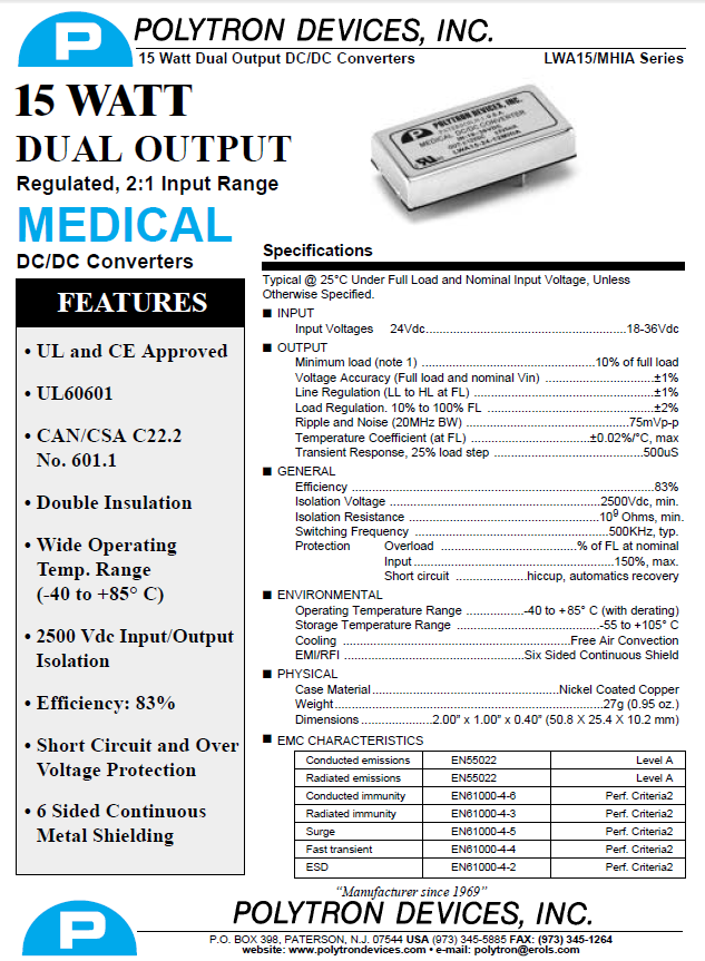 Polytron 60 Watt DC/DC Converters