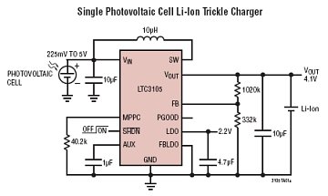 Linear Technology PV trickle charger, typical application for LTC3105 solar boost dc/dc converter