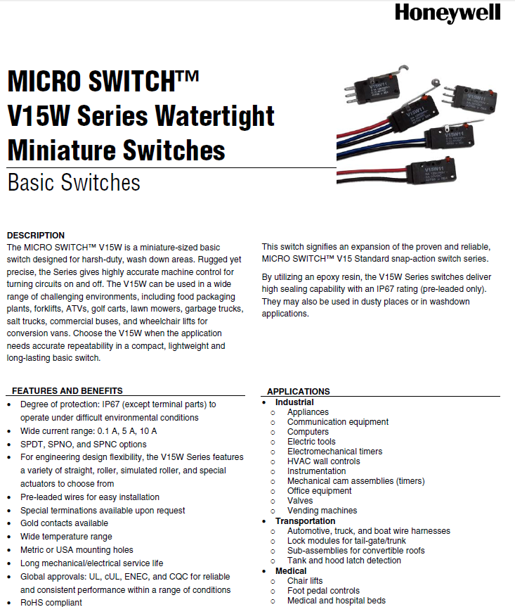 Honeywell - Micro Switch V15W