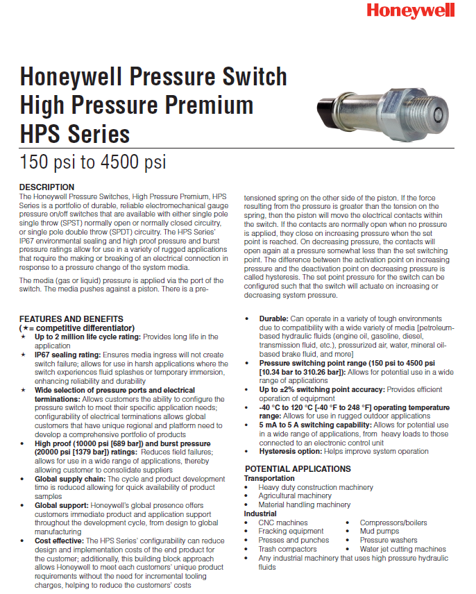 Honeywell - Pressure Switch