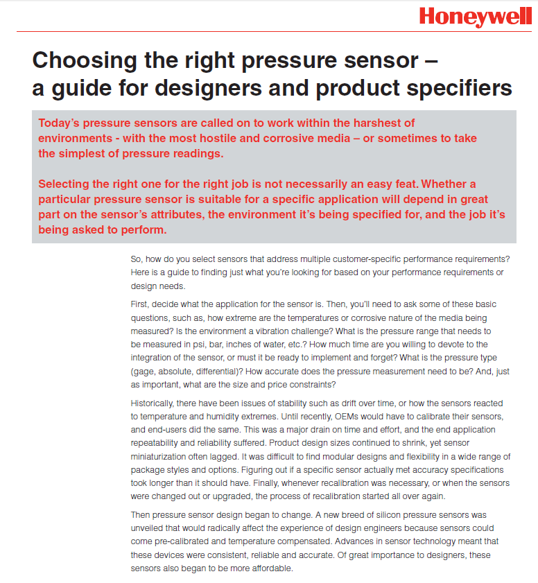 Honeywell - Choosing the right pressure sensor