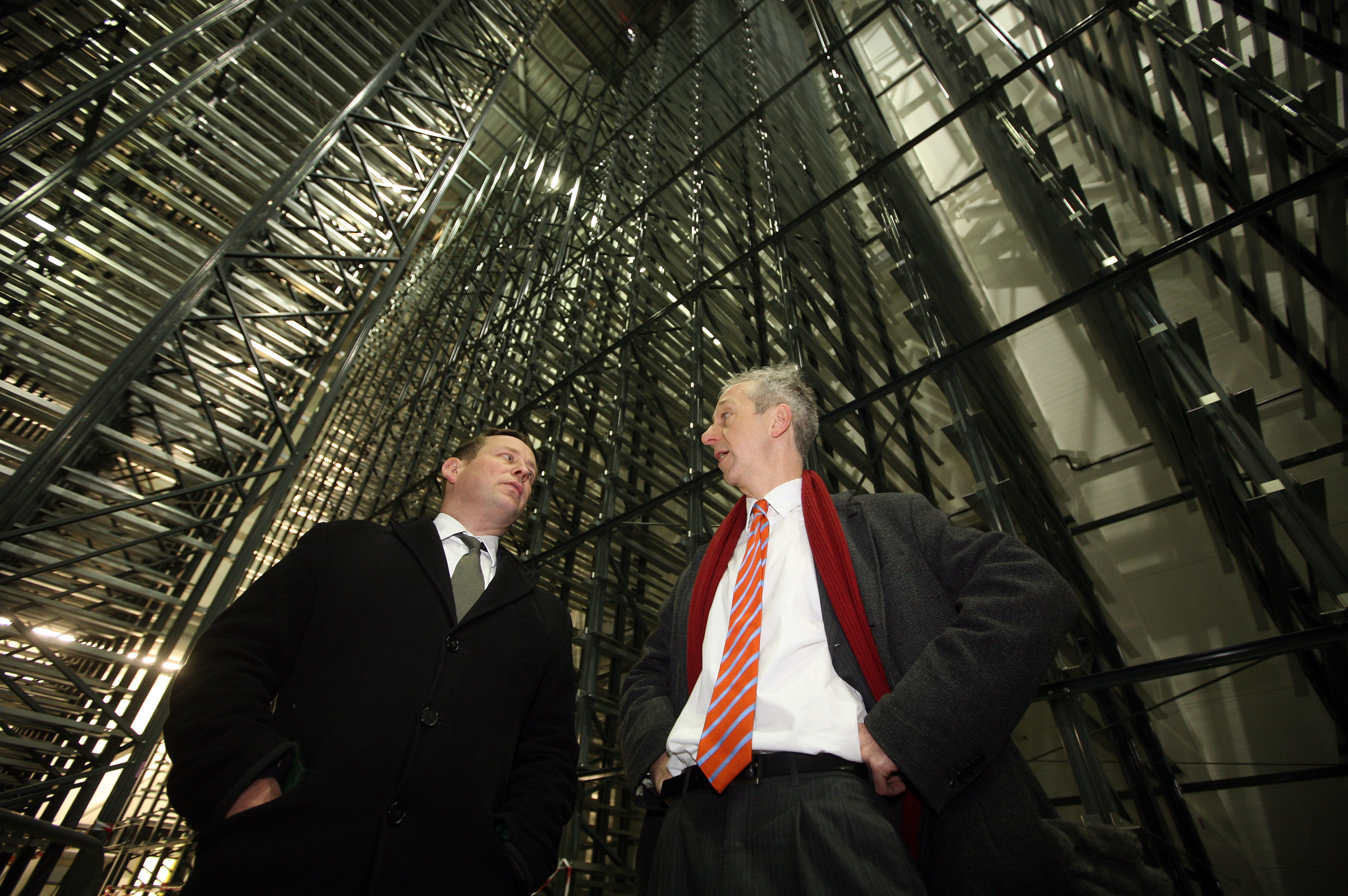 Ed Vaizey and Roly Keating in Newspaper Storage Building