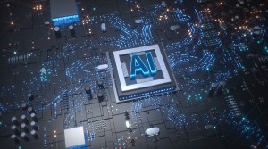 Shutterstock illustration of AI on a chip to convey using AI for component selection.