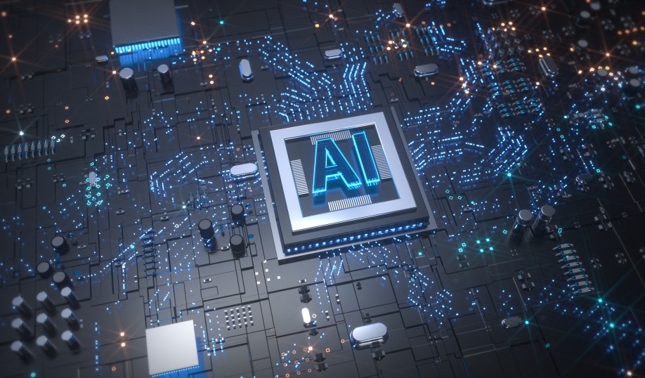 Shutterstock illustration of AI on a chip to convey using AI for component selection.