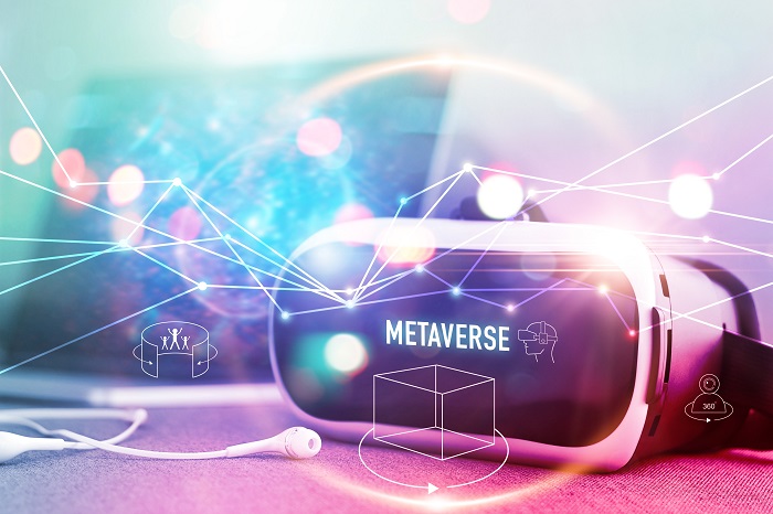 Illustration of the metaverse with a VR headset.