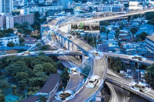 Shutterstock illustration of connected cars communicating via wireless.