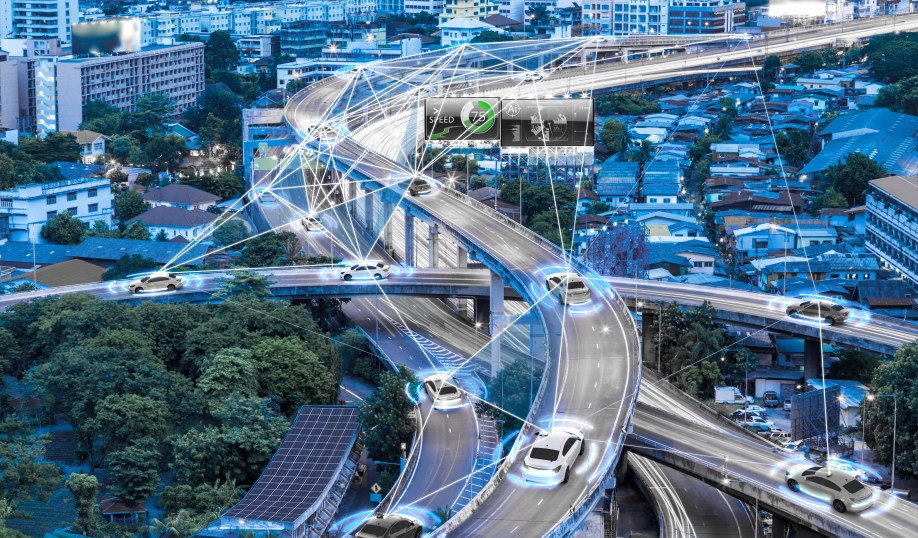 Shutterstock illustration of connected cars communicating via wireless.