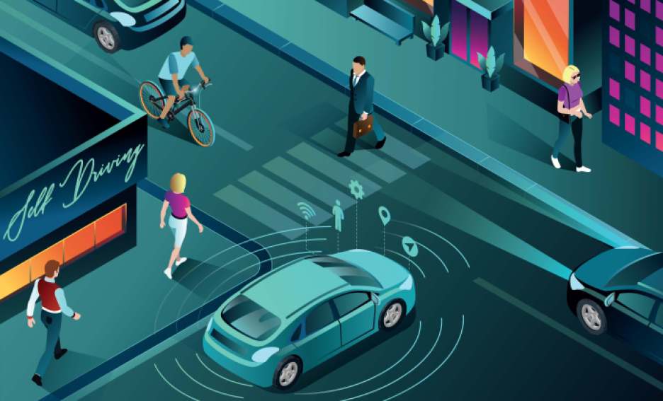 Illustration showing how sensors around the vehicle protect road users.