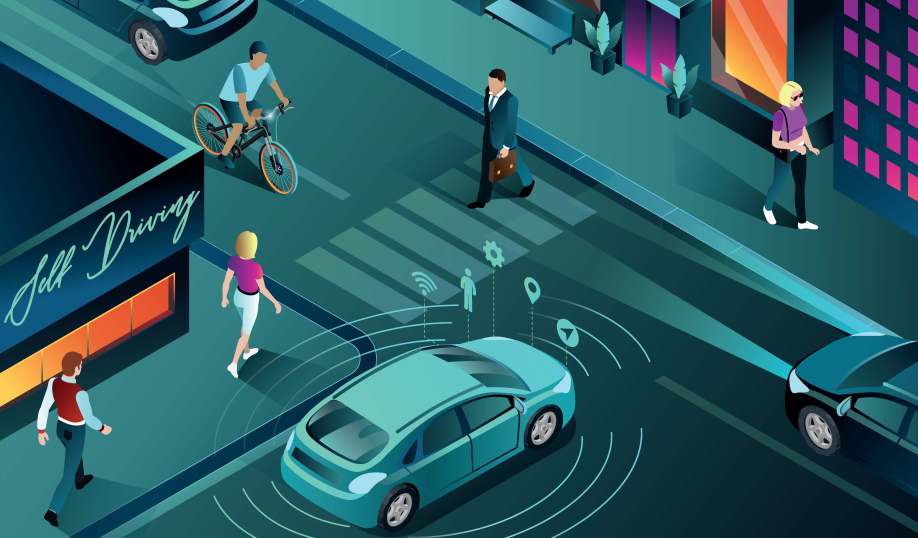 Illustration showing how sensors around the vehicle protect road users.