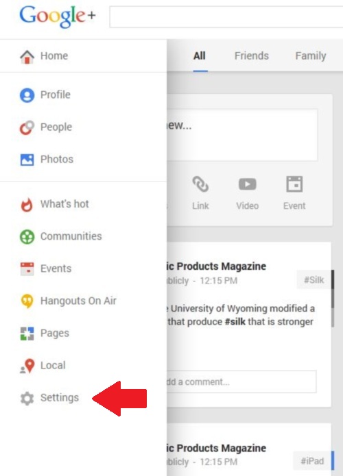 Google Plus settings