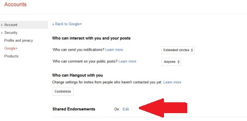 Google Plus Settings - Edit