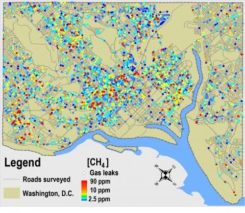 Map of Washington DC gas leaks