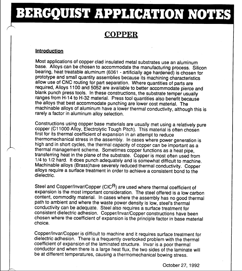 Bergquist Copper Substrates