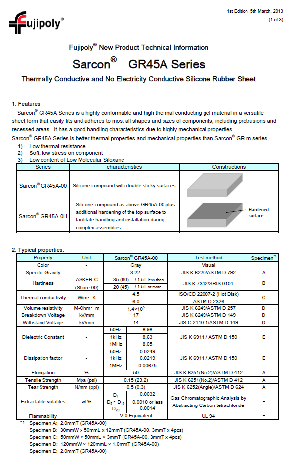 Fujipoly - Sarcon GR45A Series Data Sheet