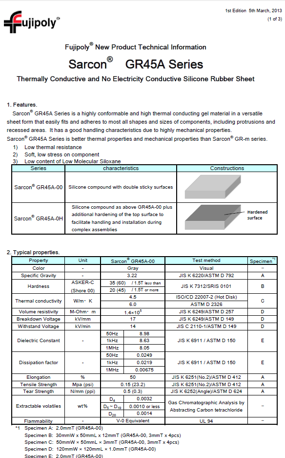 Fujipoly - Sarcon GR45A Data Sheet