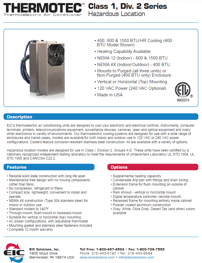 EIC - Class 1 Division 2 Thermoelectric AC