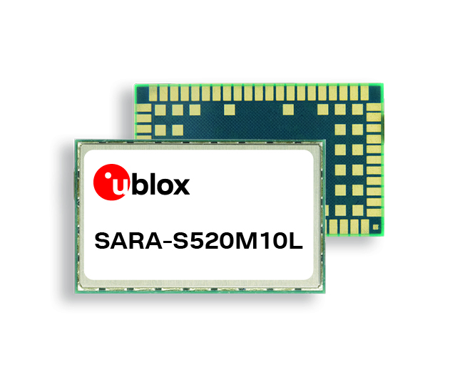 U-blox SARA-S520M10L cellular and satellite IoT module.